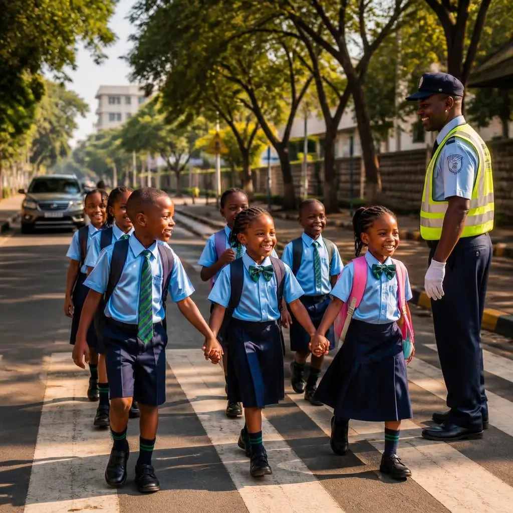 Children walking safely to school